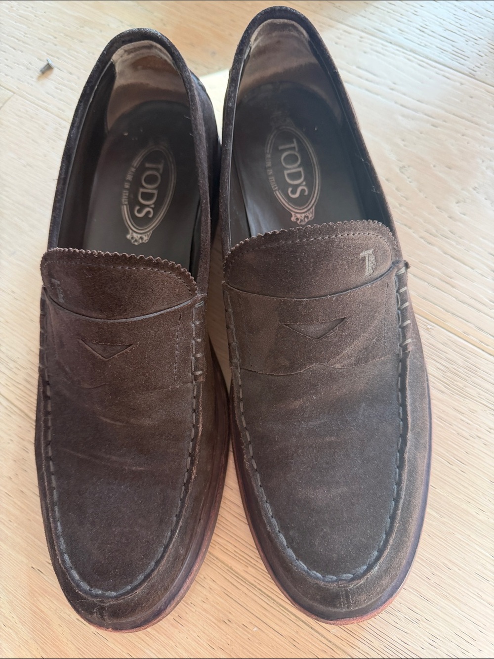 TOD'S Dark Brown Suede Penny Loafers for Men